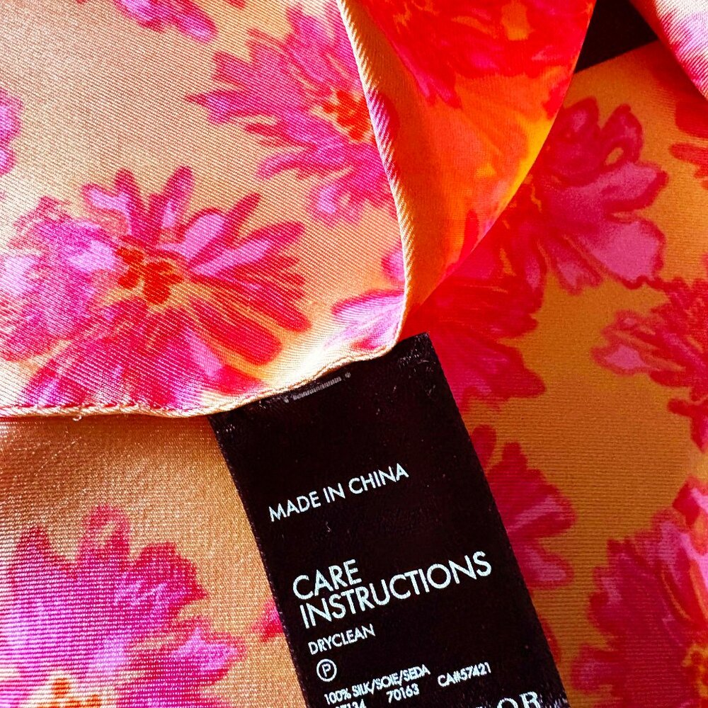 Ann Taylor Floral Silk Scarf in Fuchsia Pink and Light Orange - Picture 6 of 7